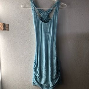 Sky Blue Backless Braided Ruched Mini Dress